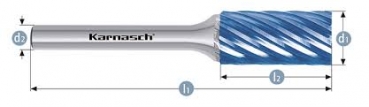 ZYB HM Frässtift für Stahl Mess. Zahnung HP 2 Schaft-3-6mm Zylinder blank oder Blue Tec