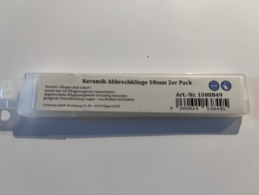 Preview: Keramik Cutterklingen 18 mm , VPE = 2 Stück , weiss , in PL Box Brechvorrichtung Super Scharf