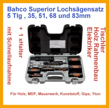 Preview: Bahco Tischler Lochsägensatz 5 tlg. Holz Stein Gips MDF Yton 70mm Tiefe