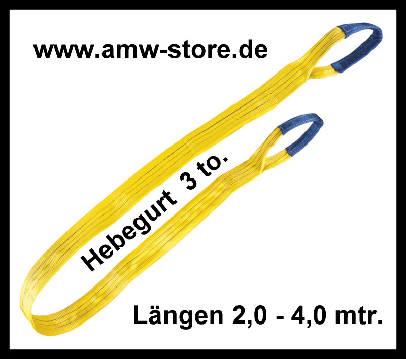 AMW-Store - Hebegurt EN1492-1, 3000 Kg 3to.Krangurt, Schlaufengurt,  Hebeband gelb 90mm