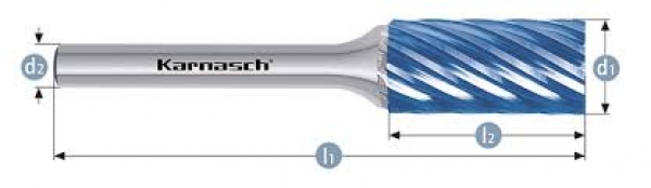 ZYA HM Frässtift für Stahl Mess. Zahnung HP 2 Schaft-3-6mm Zylinder blank oder Blue Tec