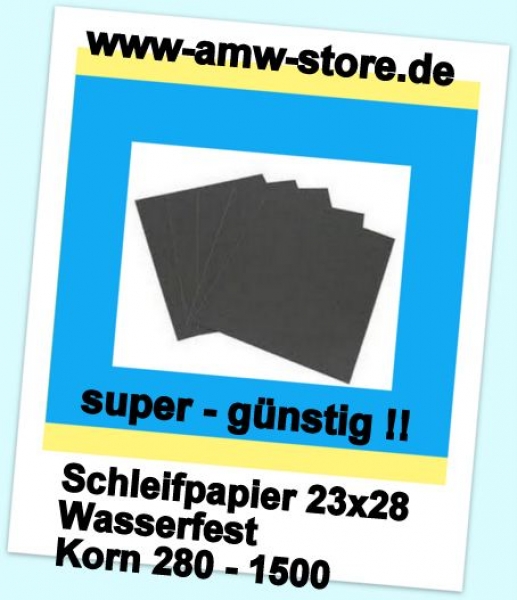 5 Bogen Wasserfest Nassschleifpapier 23x28 cm Korn 600 / P600 Auto Lack