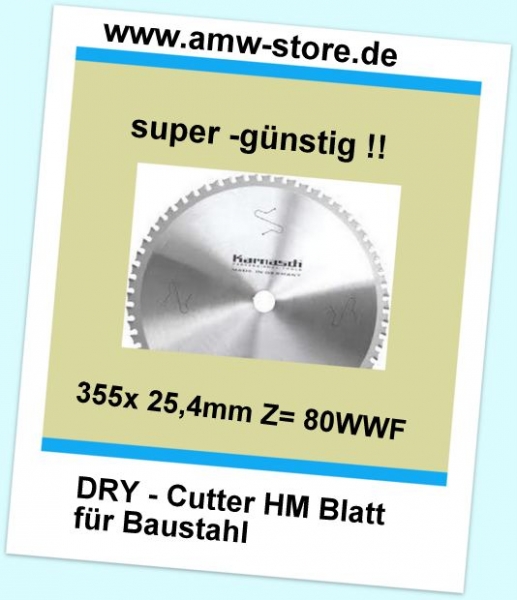 HM Sägeblatt Dry Cutter 355 x 25,4mm Z=80 Baustahl Metall Eisen Jepson Rigid Makita Metallkraft - Kopie