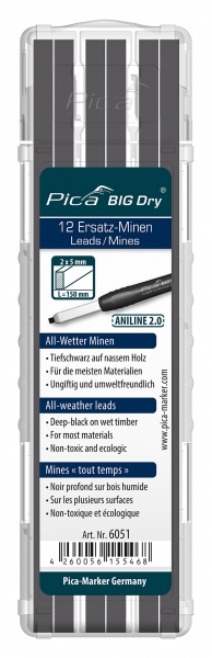 Pica Big Dry Zimmermannsbleistift Tischler Marker Automatik Bleistift Graphit + Minen