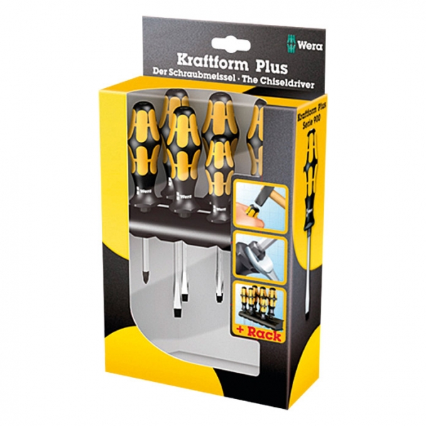 Wera Schraubendreher 932-6 Rack, Schraubmeissel, 2-k Heft, Satz 6 tlg. Schlitz PH