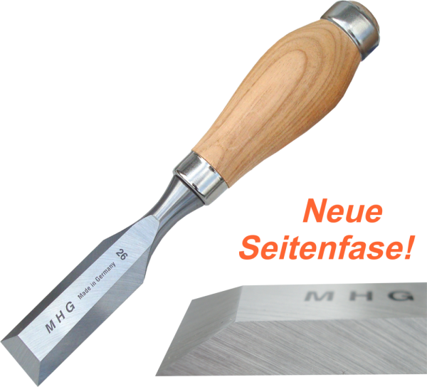 Profi Kurz-Stechbeitel Kurzbeitel Seitenfase bis Spiegelseite, Rundheft Esche geölt, 6-40mm