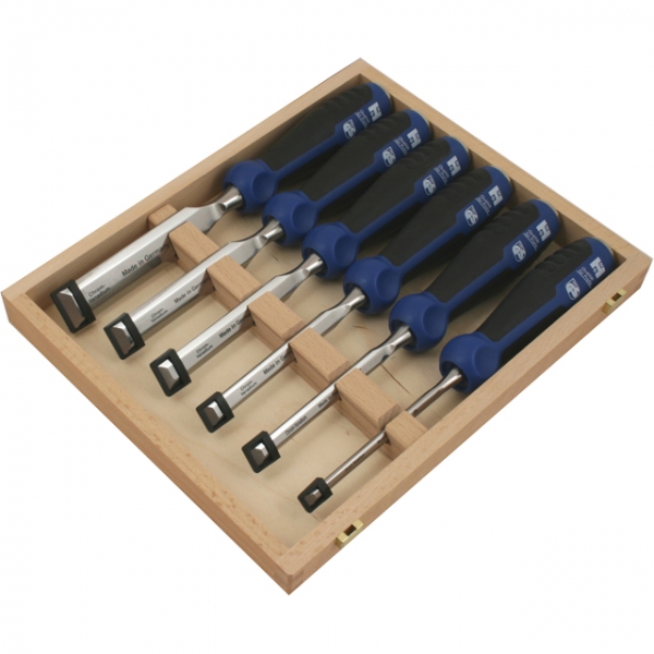 MHG Stechbeitelsatz Holzkiste 6,10,12,16,20,26mm Kunststoff Heft Schlagfest