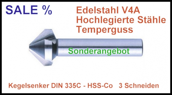 Kegelsenker DIN 335 C 90° Edelstahlsenker - Entgratsenker - Senker - Senkbohrer HSS-Co V4A
