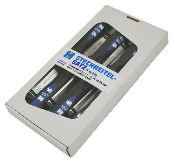 MHG Stechbeitelsatz Karton 6 tlg 6,10,12,16,20,26mm Kunststoff Heft Schlagfest