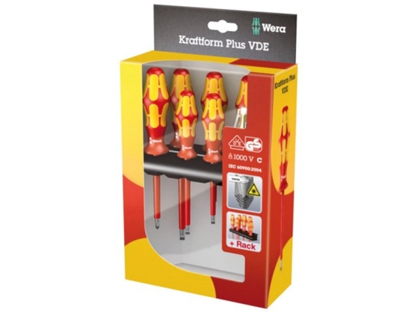 Wera VDE-1000V Elektriker Schraubendreher 160I/7 7tlg. Rack - Satz  Elektroschraubendreher