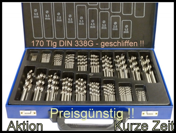 HSS-G Bohrersatz 170 tlg. 1-10 geschliffen 135°  Bohrer DIN338G Spibo Eisenbohrer