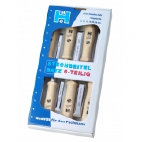 MHG Stechbeitelsatz Karton 6,10,12,16,20,26mm Ulmer Holz Heft  61HRC Hartholz Super Scharf