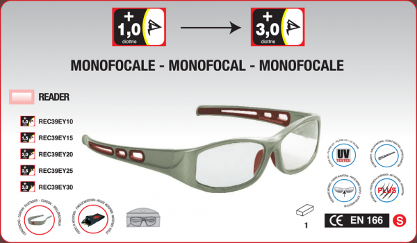 Vollsicht Dioptrienschutzbrille mit Sehstärke  1+ bis 3+ ,EN166 UV400, Mit Reinigungstuch Tasche