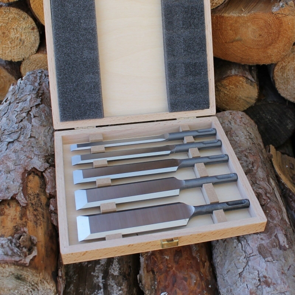 SDS Plus Stechbeitelsatz 10/14/20/26/30 mm 5 tlg im Holzkoffer Flach Stemmbeitel  Schnitzen Bildhauer Schnitzbeitel