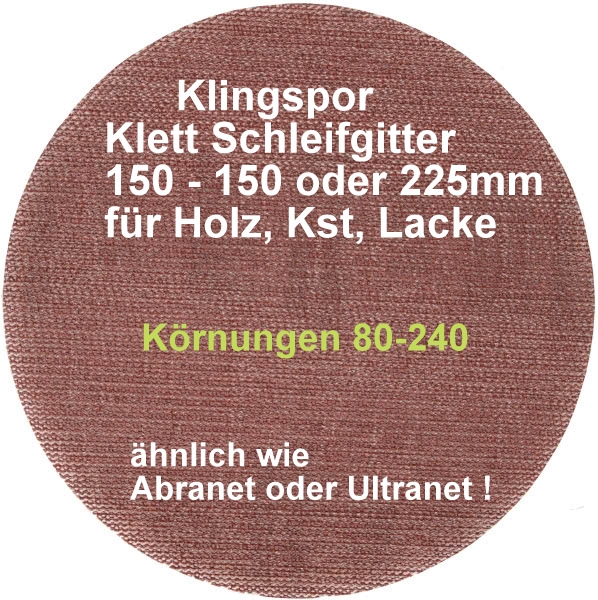 25 Klingspor  Schleifgitter für Exzenterschleifer - Ø 150 mm - K80–400 speziell für Holz- Kst- Lacke- Farbe